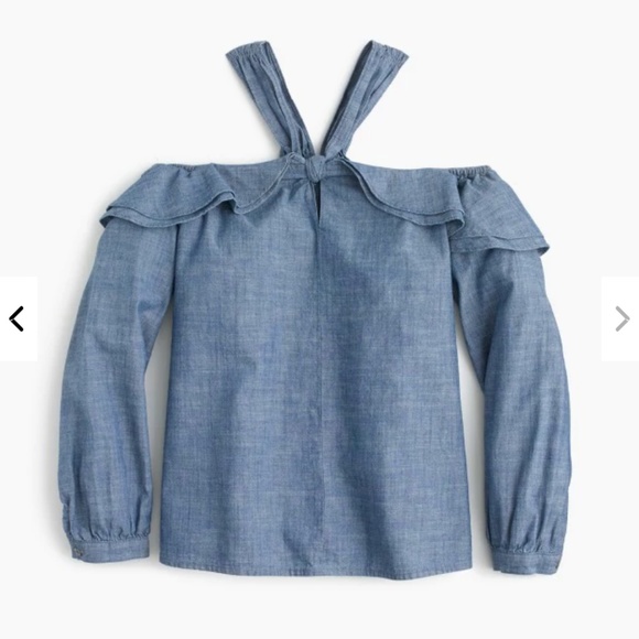 J. Crew Tops - NWT J Crew Off-the-shoulder tie-neck top chambray